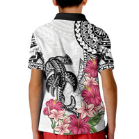 White Polynesian Hammerhead Shark Tribal Pattern Kid Polo Shirt