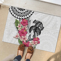 White Polynesian Hammerhead Shark Tribal Pattern Rubber Doormat