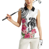 White Polynesian Hammerhead Shark Tribal Pattern Women Sleeveless Polo Shirt