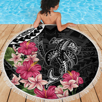 Black Polynesian Hammerhead Shark Tribal Pattern Beach Blanket