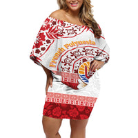 French Polynesia Internal Autonomy Day Off Shoulder Short Dress Tropical Hibiscus And Turtle Pattern LT05 Women Red - Polynesian Pride