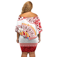 French Polynesia Internal Autonomy Day Off Shoulder Short Dress Tropical Hibiscus And Turtle Pattern LT05 - Polynesian Pride