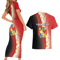 Personalised Tonga Emancipation Day Couples Matching Short Sleeve Bodycon Dress and Hawaiian Shirt Tongan Ngatu Pattern With Plumeria