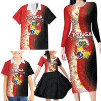 Personalised Tonga Emancipation Day Family Matching Long Sleeve Bodycon Dress and Hawaiian Shirt Tongan Ngatu Pattern With Plumeria LT05 - Polynesian Pride