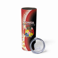 Personalised Tonga Emancipation Day Skinny Tumbler Tongan Ngatu Pattern With Plumeria