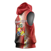 Personalised Tonga Emancipation Day Sleeveless Hoodie Tongan Ngatu Pattern With Plumeria