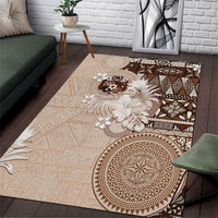 Tonga Ngatu Motifs Area Rug With Coat Of Arms Beige