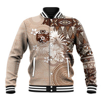 Tonga Ngatu Motifs Baseball Jacket With Coat Of Arms Beige