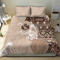Tonga Ngatu Motifs Bedding Set With Coat Of Arms Beige
