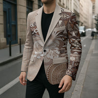 Tonga Ngatu Motifs Blazer With Coat Of Arms Beige