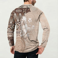 Tonga Ngatu Motifs Button Sweatshirt With Coat Of Arms Beige