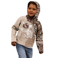 Tonga Ngatu Motifs Kid Hoodie With Coat Of Arms Beige