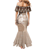 Tonga Ngatu Motifs Mermaid Dress With Coat Of Arms Beige