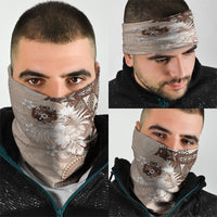 Tonga Ngatu Motifs Neck Gaiter With Coat Of Arms Beige
