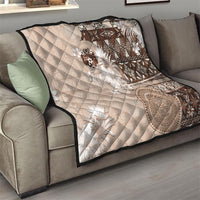 Tonga Ngatu Motifs Quilt With Coat Of Arms Beige