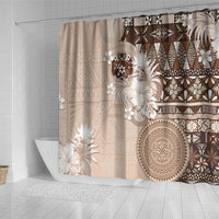 Tonga Ngatu Motifs Shower Curtain With Coat Of Arms Beige