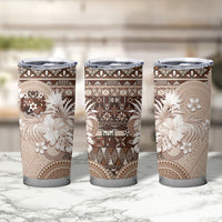 Tonga Ngatu Motifs Tumbler Cup With Coat Of Arms Beige