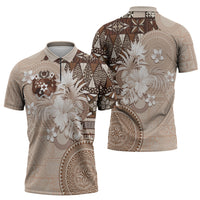 Tonga Ngatu Motifs Zipper Polo Shirt With Coat Of Arms Beige