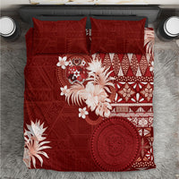 Tonga Ngatu Motifs Bedding Set With Coat Of Arms Red