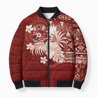 Tonga Ngatu Motifs Bomber Puffer Jacket With Coat Of Arms Red