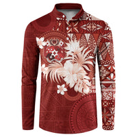Tonga Ngatu Motifs Button Sweatshirt With Coat Of Arms Red