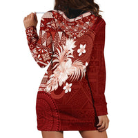 Tonga Ngatu Motifs Hoodie Dress With Coat Of Arms Red
