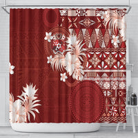 Tonga Ngatu Motifs Shower Curtain With Coat Of Arms Red