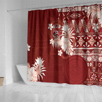 Tonga Ngatu Motifs Shower Curtain With Coat Of Arms Red