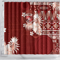 Tonga Ngatu Motifs Shower Curtain With Coat Of Arms Red