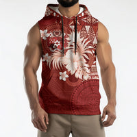 Tonga Ngatu Motifs Sleeveless Hoodie With Coat Of Arms Red
