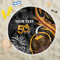 Personalised Papua New Guinea Beach Blanket Happy Independence Day LT05 One Size 150cm Black - Polynesian Pride