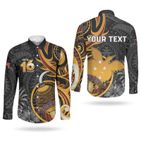 Personalised Papua New Guinea Couples Matching Off The Shoulder Long Sleeve Dress and Long Sleeve Button Shirt Happy Independence Day LT05 - Polynesian Pride