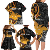 Personalised Papua New Guinea Family Matching Long Sleeve Bodycon Dress and Hawaiian Shirt Happy 50th Independence Anniversary - Polynesian Pride