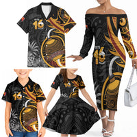 Personalised Papua New Guinea Family Matching Off The Shoulder Long Sleeve Dress and Hawaiian Shirt Happy Independence Day LT05 - Polynesian Pride
