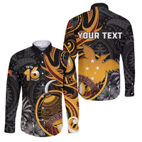 Personalised Papua New Guinea Family Matching Off The Shoulder Long Sleeve Dress and Hawaiian Shirt Happy Independence Day LT05 Dad's Shirt - Long Sleeve Black - Polynesian Pride