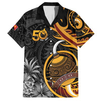 Personalised Papua New Guinea Family Matching Off Shoulder Short Dress and Hawaiian Shirt Happy Independence Day LT05 Dad's Shirt - Short Sleeve Black - Polynesian Pride