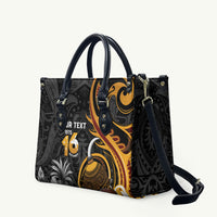 Personalised Papua New Guinea Leather Bag Happy Independence Day LT05 Black - Polynesian Pride