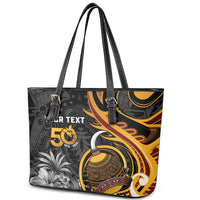 Personalised Papua New Guinea Leather Tote Bag Happy 50th Independence Anniversary - Polynesian Pride