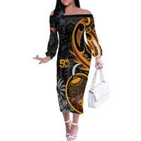 Personalised Papua New Guinea Off The Shoulder Long Sleeve Dress Happy Independence Day LT05 Women Black - Polynesian Pride