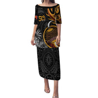 Personalised Papua New Guinea Puletasi Happy Independence Day LT05 Long Dress Black - Polynesian Pride