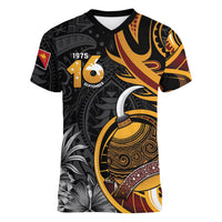 Personalised Papua New Guinea Women V-Neck T-Shirt Happy Independence Day LT05 Female Black - Polynesian Pride