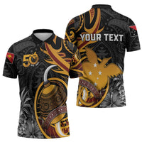 Papua New Guinea Zipper Polo Shirt Happy 50th Independence Anniversary - Polynesian Pride