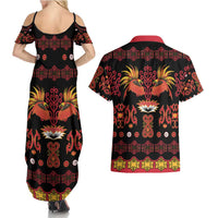 Papua Batik Motif Couples Matching Summer Maxi Dress and Hawaiian Shirt Papua Spirit Black Version - Polynesian Pride