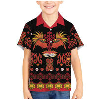 Papua Batik Motif Family Matching Mermaid Dress and Hawaiian Shirt Papua Spirit Black Version - Polynesian Pride