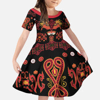 Papua Batik Motif Family Matching Puletasi and Hawaiian Shirt Papua Spirit Black Version LT05 Daughter's Dress Black - Polynesian Pride