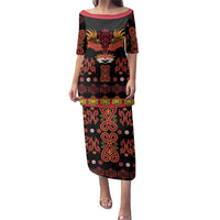 Papua Batik Motif Family Matching Puletasi and Hawaiian Shirt Papua Spirit Black Version LT05 Mom's Dress Black - Polynesian Pride