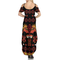 Papua Batik Motif Family Matching Summer Maxi Dress and Hawaiian Shirt Papua Spirit Black Version - Polynesian Pride