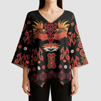 Papua Batik Motif Kimono Sleeve Blouse Papua Spirit Black Version - Polynesian Pride
