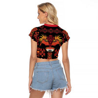 Papua Batik Motif Raglan Cropped T Shirt Papua Spirit Black Version LT05 - Polynesian Pride