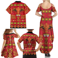 Papua Batik Motif Family Matching Summer Maxi Dress and Hawaiian Shirt Papua Spirit Red Version - Polynesian Pride